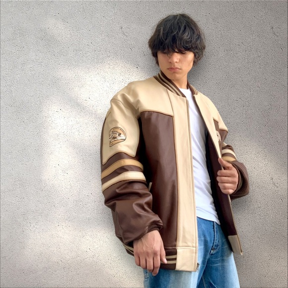 Men's Troop Brown | Taupe Genuine Leather Jacket NWT - Picture 3 of 7